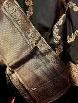 Black Color Pure Banarasi Katan Silk Dupatta with Muted Gold Zari - SILK MARK Certified - Kaash