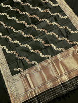 Black Color Pure Banarasi Katan Silk Dupatta with Muted Gold Zari - SILK MARK Certified - Kaash