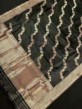 Black Color Pure Banarasi Katan Silk Dupatta with Muted Gold Zari - SILK MARK Certified - Kaash