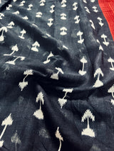 Black Color Pure Khaadi Cotton Linen Blend with Ikkat Pattern Prints and Sliver Zari | Cotton and Linen Sarees | Indian Sarees for Gift - Kaash