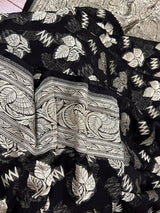 Black Color Pure Khaddi Georgette Banarasi Silk Saree with Sliver Zari Weaving | SILK MARK CERTIFIED - Kaash