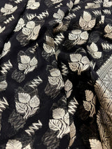 Black Color Pure Khaddi Georgette Banarasi Silk Saree with Sliver Zari Weaving | SILK MARK CERTIFIED - Kaash