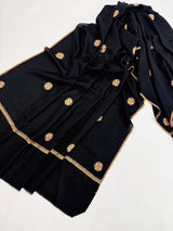 Black pure pashmina Kashmiri shawl with fine kashmiri needlework — Kaash Collection