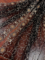 Black soft net dupatta with heavy embroidery, pearl & zari — Kaash Collection