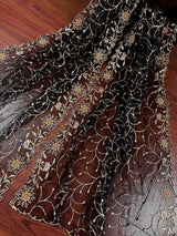 Black soft net dupatta with heavy embroidery, pearl & zari — Kaash Collection
