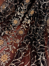 Black soft net dupatta with heavy embroidery, pearl & zari — Kaash Collection