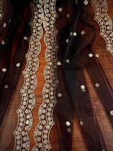 Black soft net dupatta with muted gold zari & mirror — Kaash Collection