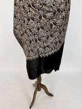 Black soft pashmina Kashmiri shawl with resham aari with muted gold zari, paisley design — Kaash Collection