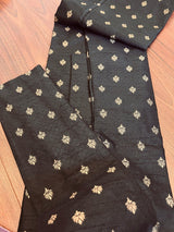 Black Color Soft Raw Silk Men Kurta Pajama in Self Design material with Antique Zari Weave butti with Cotton Lining - Kaash