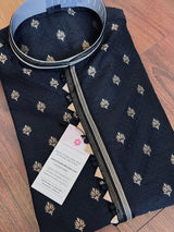 Black Color Soft Raw Silk Men Kurta Pajama in Self Design material with Antique Zari Weave butti with Cotton Lining - Kaash