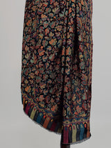Black viscose blend wool Kashmiri shawl with chinar leaves pattern with parsley design — Kaash Collection