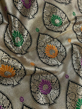 Black Banarasi saree in soft banarasi silk with paithani floral borders with meenakari — Kaash Collection