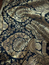 Black Color Traditional Banarasi Handloom Silk Saree in Muted Yellow Gold Muted Zari Weave - Kaash