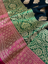 Black Color Traditional Banarasi Silk Handloom Saree with Wide Border | Meenakari and Satin Patta Border - Kaash