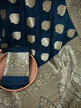 Black Color Traditional Banarasi Soft Silk Saree in Muted Yellow Gold Muted Zari Weave with Buttas and Floral Pattern - Kaash