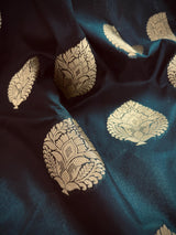 Black Color Traditional Banarasi Soft Silk Saree in Muted Yellow Gold Muted Zari Weave with Buttas and Floral Pattern - Kaash