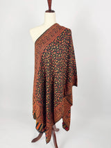 Black viscose blend wool Kashmiri shawl with chinar leaves pattern — Kaash Collection