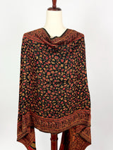 Black viscose blend wool Kashmiri shawl with chinar leaves pattern — Kaash Collection