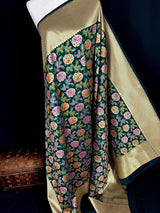 Black Floral Dupatta with Meenakari Weave Jaal - Banarasi Silk Dupatta - Grand Borders - Floral Dupatta - Benarasi Dupatta - Gift For Her - Kaash