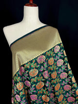 Black Floral Dupatta with Meenakari Weave Jaal - Banarasi Silk Dupatta - Grand Borders - Floral Dupatta - Benarasi Dupatta - Gift For Her - Kaash