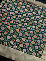 Black Floral Dupatta with Meenakari Weave Jaal - Banarasi Silk Dupatta - Grand Borders - Floral Dupatta - Benarasi Dupatta - Gift For Her - Kaash