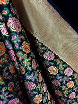 Black Floral Dupatta with Meenakari Weave Jaal - Banarasi Silk Dupatta - Grand Borders - Floral Dupatta - Benarasi Dupatta - Gift For Her - Kaash