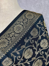 Black Banarasi Floral Jaal Muted dupatta in banarasi silk (non-pure) with floral jaal with muted gold zari — Kaash Collection