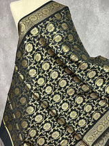 Black Banarasi Floral Jaal Muted dupatta in banarasi silk (non-pure) with floral jaal with muted gold zari — Kaash Collection