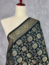 Black Floral Jaal Muted Gold Zari Weaved Dupatta | Floral Silk Dupatta | Zari Work | Dupatta | Stole | Scarf | Dupattas for Gifts - Kaash