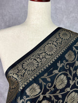 Black Floral Jaal Muted Gold Zari Weaved Dupatta | Floral Silk Dupatta | Zari Work | Dupatta | Stole | Scarf | Dupattas for Gifts - Kaash