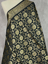 Black Floral Jaal Muted Gold Zari Weaved Dupatta | Floral Silk Dupatta | Zari Work | Dupatta | Stole | Scarf | Dupattas for Gifts - Kaash