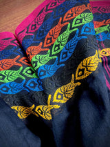 Black Khaadi Cotton with Multi Color Fish Motifs on the Borders - Kaash