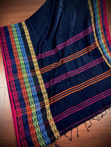 Black Khaadi Cotton with Multi Color Fish Motifs on the Borders | Authentic Handloom Saree | Bengal Sarees | Light Weight Summer Saree - Kaash