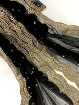 Black net dupatta with muted gold zari, sequin & beads — Kaash Collection