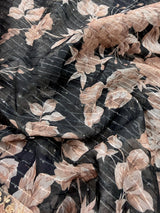 Black Soft Organza Party Wear Saree with Floral Digital Prints with Sequence and Zari Work - Kaash