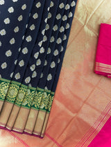 Black Banarasi saree in banarasi silk with traditional banarasi handloom weaving — Kaash Collection