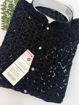 Black Velvet Wedding Party Wear Designer Men Kurta Set with tiny Sequin in black - Kaash