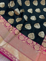 Black with Pink Color Traditional Banarasi Silk Handloom Saree - Kaash