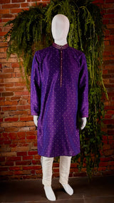 Purple Eggplant Color Men Kurta Pajama | Self Design embroidery Style with Zari Weave buttis | Mens Ethnic Wear | Wedding Wear for Men