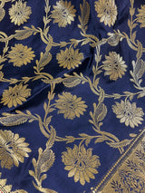 Blue and Hot Pink Color Traditional Banarasi Satin Silk Saree with Gold Zari Jaal Weave - Kaash