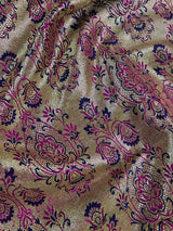 Blue and Hot Pink Color Traditional Banarasi Satin Silk Saree with Gold Zari Jaal Weave - Kaash