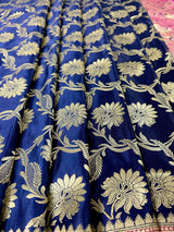 Blue & Hot Pink Banarasi saree in banarasi satin silk with gold zari jaal with hot pink meenakari pallu — Kaash Collection
