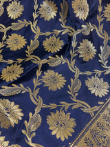 Blue and Hot Pink Color Traditional Banarasi Satin Silk Saree with Gold Zari Jaal Weave - Kaash