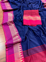 Blue and Purple Pure Khaadi Cotton with Temple Borders - Kaash