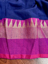 Blue and Purple Pure Khaadi Cotton with Temple Borders | Authentic Handloom Saree | Bengal Sarees | Kaash Collection - Kaash