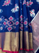 Blue Banarasi Cotton Silk saree in banarasi cotton silk with bird motifs with meenakari & resham zari — Kaash Collection
