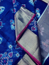 Blue Banarasi Cotton Silk saree in banarasi cotton silk with bird motifs with meenakari & resham zari — Kaash Collection
