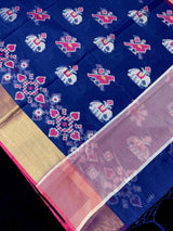 Blue Banarasi Cotton Silk saree in banarasi cotton silk with bird motifs with meenakari & resham zari — Kaash Collection