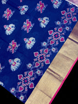 Blue Banarasi Cotton Silk saree in banarasi cotton silk with bird motifs with meenakari & resham zari — Kaash Collection