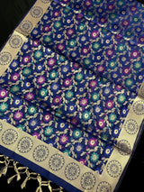 Blue Color Banarasi Silk Dupatta - Floral Jaal with Meenakari - Muted Gold Zari Weaving Dupatta - Dupatta Gift For Her - Dupatta for Lehenga - Kaash